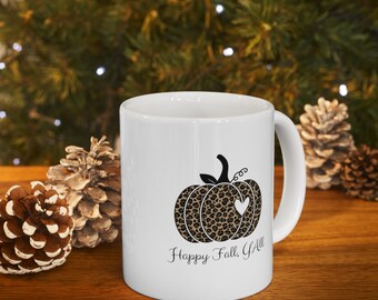 Leopard Print Pumpkin Fall Mug, Thanksgiving Coffee Mug