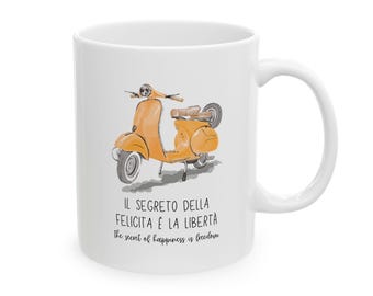 Italian Vespa Ceramic Mug: Freedom Saying, Italy Souvenir