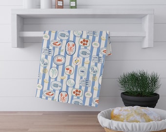 Coastal Tea Towels: Maine Lobster, Crab, Lemon Design