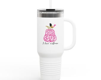 Autumn Pink Gourd Travel Mug - 40oz Insulated Coffee Cup