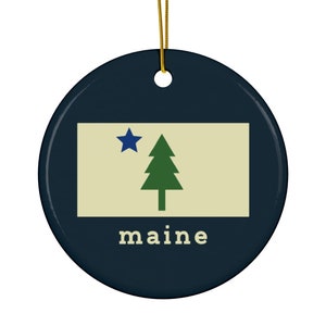Maine, 1901, Flag, navy, Ceramic, Ornament, ME, gift, Tree, Holiday, Christmas, home, mom, teacher, wedding, gift, souvenir, pine, star,