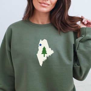 Sweat-shirt unisexe à col rond en mélange épais et drapeau 1901 pour hommes et femmes de l'État du Maine, étoile du Mainer, cadeau pour la famille, souvenir, papa, maman, carte