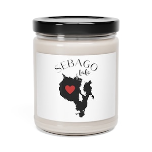 Big Sebago, lac Maine, bougie de soja parfumée, 9 oz, maison au bord du lac, décoration, cadeau, mariage, cadeau, maison, carte, camp, cabane, réunion, anniversaire, vacances