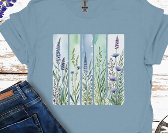 Lupine wildflowers Loosenstrife  MAINE watercolor style trendy brushstroke purple blue Unisex Softstyle T-Shirt gift tee mom nature flowers