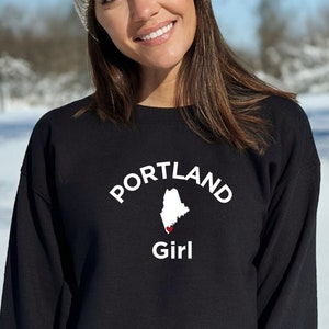 Portland, Maine, Girl, red heart, Unisex Heavy Blend™ Crewneck Sweatshirt, shirt, state, ME, gift, mom, daughter, Mainer, family, coast,