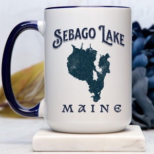 Mug Sebago Lake Maine carte bleue (11, 15 oz) vintage vieilli look rétro cadeau maman papa tasse à thé ME Mainer Camp maison cuisine mariage marine plage
