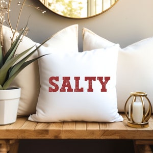 cranberry red, rustic, vintage style, SALTY retro font, Spun Polyester Square Pillow, 2 sizes, 14&quot;, 16&quot;, free ship, cottage, coast, home,