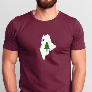 Maine 1901 state Flag pine tree blue star t-shirt Unisex Jersey Short Sleeve Tee his hers friend gift guys girls lobster mom dad vacation