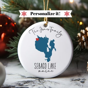 Personalisiert, Big Sebago Lake, Weihnachten, Ornament, Maine, Urlaub, Familie, Karte, Herz, anpassen, Gunst, Geschenk, Andenken, Baum, Ihren Namen