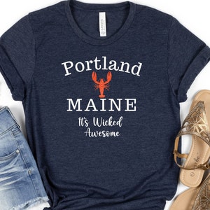 Portland, Maine, Wicked, Awesome, Lobster, t-shirt, Unisex, Short Sleeve Tee, ME, group, family, reunion, holiday, gift, wedding, vacation