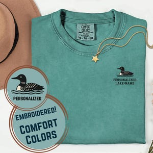 Camiseta LOON bordada personalizada Lake Comfort Colors loons Unisex Bordado personalizado Maine campamento cabaña vacaciones mamá regalo vacaciones estanque papá