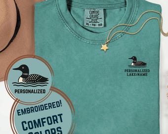 PERSONALIZED Embroidered LOON t shirt Lake Comfort Colors loons Unisex Embroidery custom Maine camp cabin vacation mom gift holiday pond dad