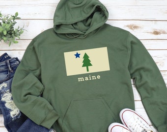 MAINE, ME Felpa con cappuccio unisex Heavy Blend™, cuore, amore, 1901, stato, bandiera, stile, felpa con cappuccio, regalo, vacanza, pino, albero, stella, mamma, bosco