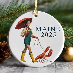 MAINE lobster girl ornament 2025 Ceramic Decoration decor gift lobsterman bake island cruise vacation trip ME funny cute girl custom memory