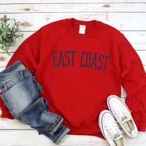 East Coast Sweatshirt, Navy text, Unisex Heavy Blend, Crewneck, shirt gift, holiday, friend, bachelorette, wedding, guys, girls, nautical