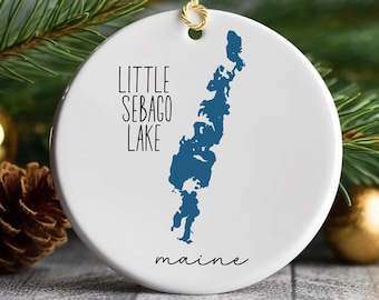 Little Sebago Lake map Maine Christmas holiday Ceramic Ornament, decorate, tree, souvenir, camp, decor, summer, memory, family, mom, dad,