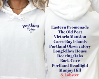 Bluza, bluza z kapturem, Portland, Maine ME prezent na sweter, rodzina, co kocham, homar, zatoka Casco, promenada, Deering Oaks, latarnia morska, stary port