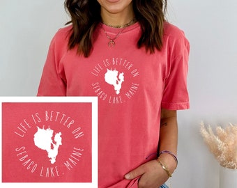 Life is Better at SEBAGO, Lake, tee, Comfort Colors Unisex Garment-Dyed T-shirt, camp, cabin, Maine, ME, gift, family, vacation, weekend,