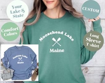 CUSTOM Lake, t-shirt à manches longues, couleurs confortables, unisexe teint en pièce, cadeau, camp, cabane, t-shirt, maman, personnalisé, vie, famille, navigation de plaisance,