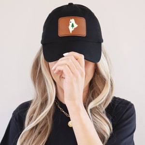 Maine, State, 1901 flag style, 1901 Hat, faux Leather Patch (Rectangle), map, gift, mom, dad, birthday, souvenir, vacation, pine tree, cap,