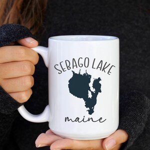Sebago, lac, carte, Maine, moi, céramique, tasse (11 oz, 15 oz), tasse, café, cadeau, maman, soeur, papa, vacances, camp, cabane, vacances, mariage, mignon