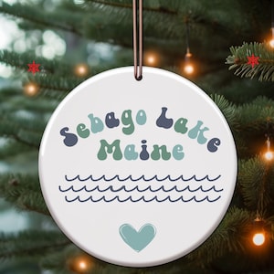 Big Sebago, Lake, Maine, ME, Keramik Ornament, Geschenk, Lager, Hütte, Urlaub, Weihnachten, Urlaub, Baum, Dekor, Familie, Mama, Papa, Karte, Liebe,
