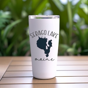 Sebago, lago, mapa, taza, taza, vaso, 20 oz, caliente, frío, café, recuerdo, vacaciones, fiesta, boda, personalizado, regalo, mamá, ducha, maestro, papá