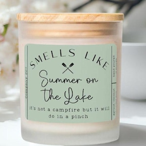 Smells like Summer on the Lake Candle Frosted Glass (Hand Poured 11 oz) gift funny joke mom camp life cabin camping nature campfire therapy