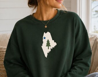 Maine Flag Sweatshirt, Maine Pine Tree Crewneck, Maine 1901 Flag Sweatshirt, Maine Gift, New England Sweatshirt, Maine Lover Gift,  Historic