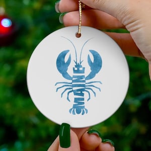 BLUE watercolor Lobster Maine Home sweet Home Ceramic white Ornament, vacation, souvenir, local, roots, family, decorate, tree decor, unique