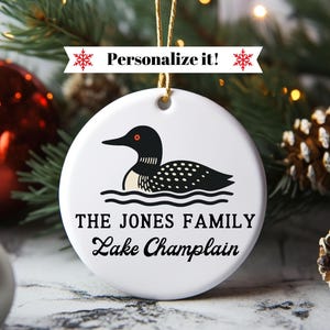 Loon, Personalized, Ceramic ornament, lake, camp, vacation, pond, cabin, gift, loons birder nature summer holiday Christmas tree, decoration