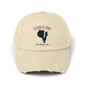 Sebago, Lac, carte, unisexe, effet vieilli, casquette, chapeau, baseball, cadeau, maman, papa, camp, cabane, soleil, grand, souvenir, vacances, camping, vacances, mignon