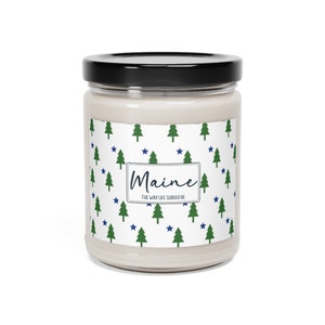 State of Maine, 1901 flag style, Scented Soy Candle, 9oz, pine, tree, blue, star, gift, holiday, Christmas, birthday, way life should be