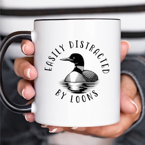 Easily Distracted by Loons, lake, Accent Coffee Mug, 11oz, birds, cup, life, weekend, kayak, canoe, bird watcher, summer, gift, mom, dad,