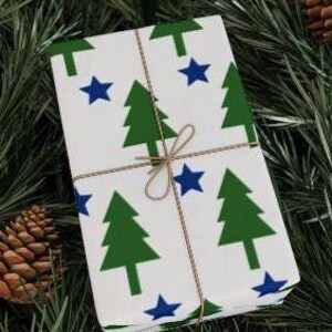 Maine State 1901 flag style, Gift Wrap, Paper, wrapping, pine tree, blue star, Christmas, birthday, holiday, mom, wedding, reunion, Mainer