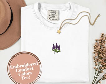 LUPINE Embroidered Comfort Colors Embroidery centered Unisex T-shirt wildflowers wild flower Maine spring gift favorite mom vacation June