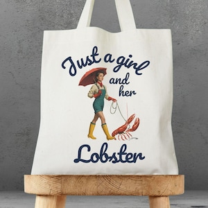 Just a girl & her Hummer rot Baumwolle Canvas Tote Bag Back Geschenk Urlaub Besucher Vintage Maine New England Angeln Retro Mama Wochenende