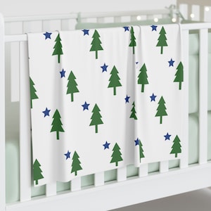 MAINE, state, 1901 flag, Baby, Swaddle, Blanket, gift, shower, sprinkle, pine tree, blue star, grandchild, infant, souvenir, birth, newborn