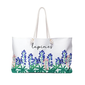 Lupines, field, garden, Weekender, tote, Bag, weekend, vacation, wildflowers, gift, mom, wedding, shower, holiday, purple, summer, June, fun