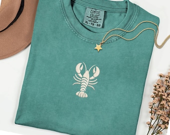 Komfort Farben Hummer T-Shirt gestickt Stickerei Geschenk zentriert gemütlich weich nautischen Ostküste Meer Atlantik Naturliebhaber Maine Mama
