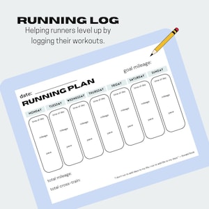 Printable weekly running log, running planner, digital running log