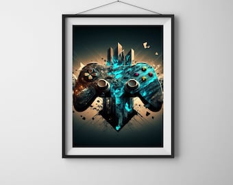 Digital Odyssey Gamepad - Abstract Gaming Controller Art Poster, Futuristic Gamer Wall Art