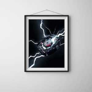 Beyblade Lightning Strike Art - Futuristic Digital Print, Anime-Inspired Beyblade Energy Burst Wall Art, Gamer Sci-Fi Tech Design