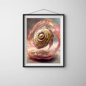 Beyblade Sci-Fi Battle Burst Art - Futuristic Digital Print, Anime-Inspired Beyblade Arena Wall Art, Gamer Fantasy Tech Design