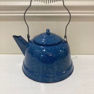 Blue Enamelware Stove Top Campfire Tea Pot Kettle