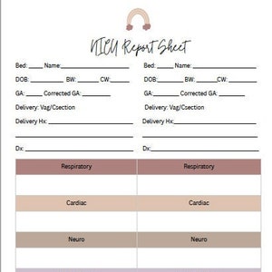 NICU RN report sheet