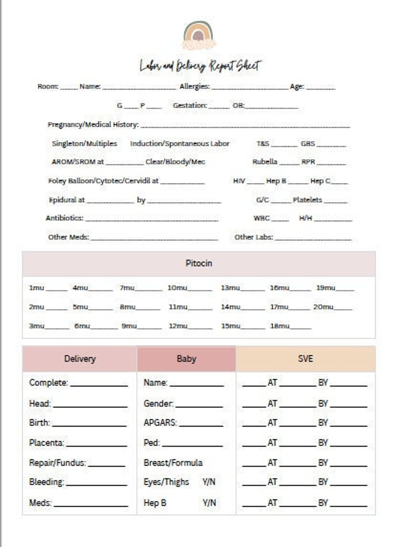 Labor and Delivery Nurse Report Sheet Etsy