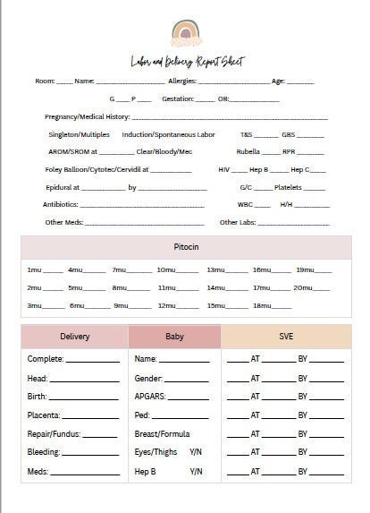 Labor and Delivery Nurse Report Sheet - Etsy