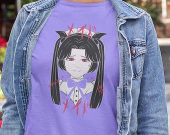 Anime Maid - T-Shirt mit einer schwarzhaarigen Zofe, und sie sieht sicher unglücklich aus!