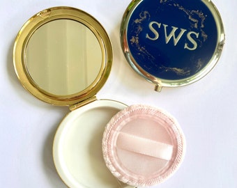 Bespoke Monogrammed with Initials, Choose Your Colour & Finish, Personalised Luxury Refillable Enamel Powder Compact.